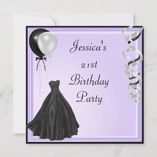 Invitación Cumpleaños formal de los globos negros de plata de (Anverso)