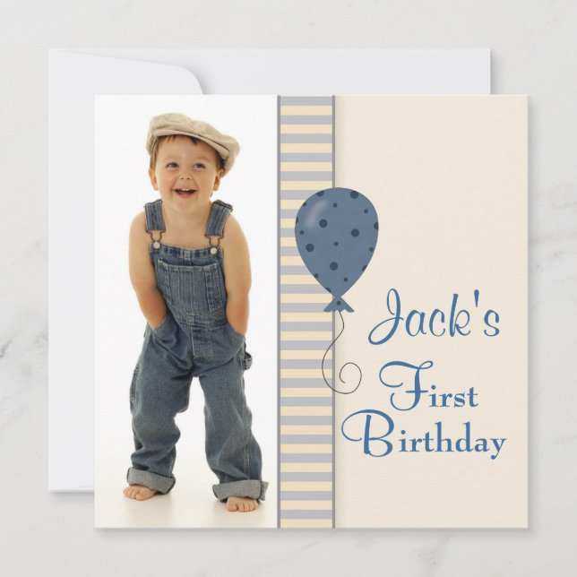 Invitación Cumpleaños Foto Chico Azul Marrón (Anverso)