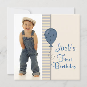 Invitación Cumpleaños Foto Chico Azul Marrón