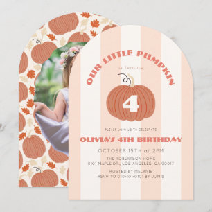 Invitación Cumpleaños Foto de Niña con Rayas Rosadas Calabaci