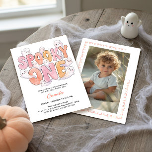 Invitación Cumpleaños Foto Fantasma Rosa Groovy Espeluznante 