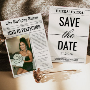 Invitación Cumpleaños Foto Periódico Envejecida a 