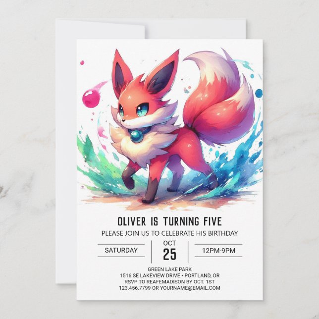 Invitación Cumpleaños Fox de los Niños Encantados (Anverso)