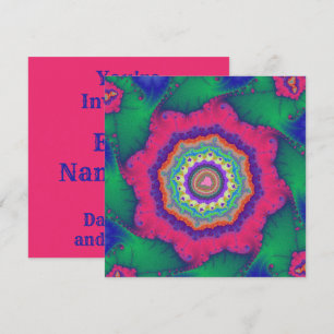 Invitación Cumpleaños fractal verde y rosa