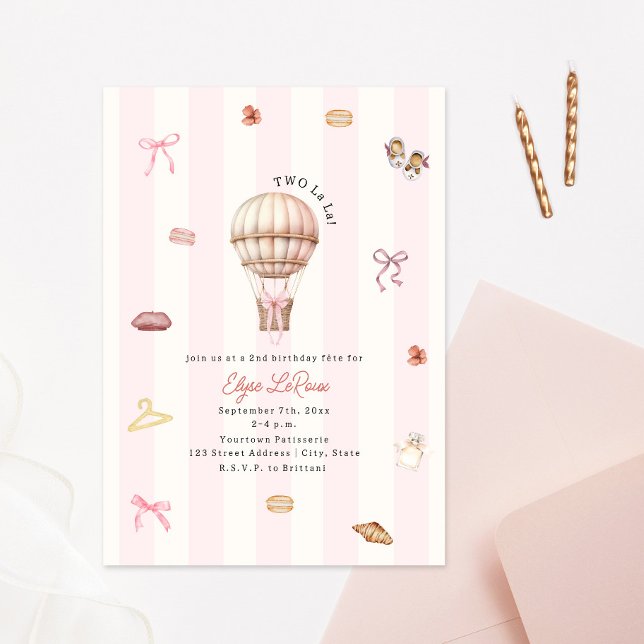 Invitación Cumpleaños francés de dos La La París rosa 2 (Subido por el creador)