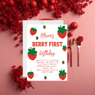 Invitación Cumpleaños Fresa Primera Cumpleaños