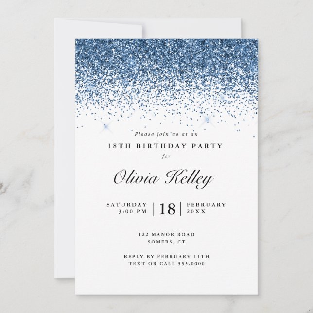 Invitación Cumpleaños fronterizo purpurina, azul marino (Anverso)