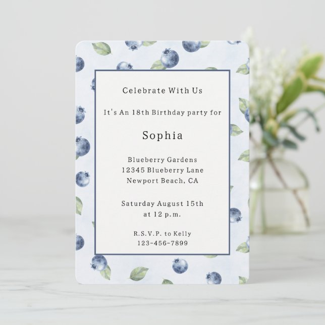 Invitación Cumpleaños Frutas Arándanos  (Anverso de pie)