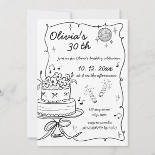 Invitación Cumpleaños Garabato Escrito a Mano Dibujado a Mano