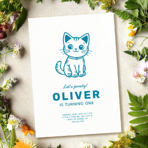 Invitación Cumpleaños gato azul COLORES PERSONALIZADOS