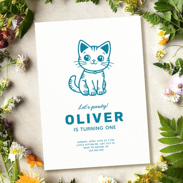 Invitación Cumpleaños gato azul COLORES PERSONALIZADOS (Subido por el creador)