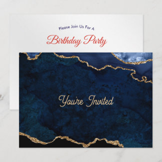 Invitación Cumpleaños Geoda Azul Dorado