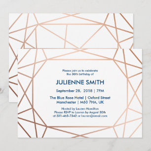 Invitación Cumpleaños geométrico elegante rosa dorado y azul