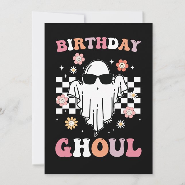 Invitación Cumpleaños Ghoul Ghost Halloween Groovy Retro (Anverso)