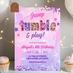 Invitación Cumpleaños Gimnástico de Niña con Lentejuelas Mora