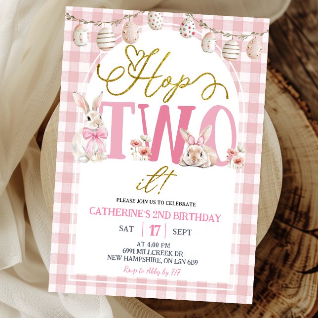 Invitación Cumpleaños Gingham Boho Floral Hop Two It (Subido por el creador)
