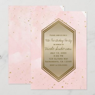 Invitación Cumpleaños Glam con salpicaduras de oro y rosa son