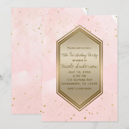 Invitación Cumpleaños Glam con Salpicaduras de Rosa y Dorado