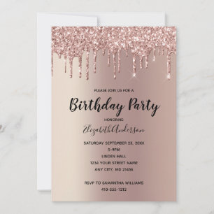 Invitación Cumpleaños Glam de Moda con Brillo de Oro Rosa
