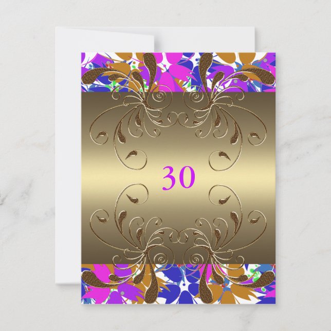 Invitación Cumpleaños Glam Floral Dorado (Anverso)