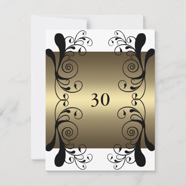 Invitación Cumpleaños Glam Floral Dorado Blanco y  (Anverso)