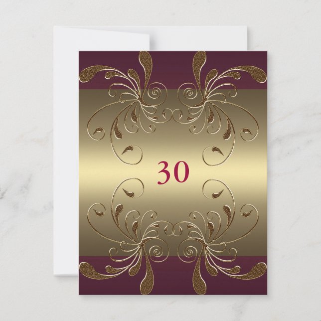 Invitación Cumpleaños Glam Floral Rosa Oscuro y Do (Anverso)