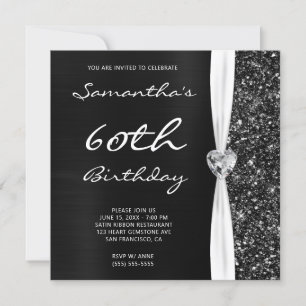 Invitación Cumpleaños Glam Gris Negro con Foil y Brillo Ombre