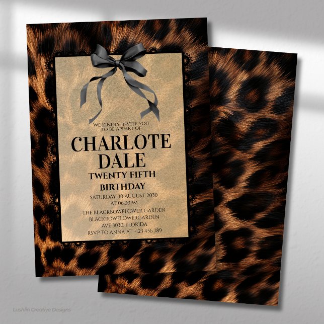 Invitación Cumpleaños Glam Leopardo con Lazo Negro (Subido por el creador)
