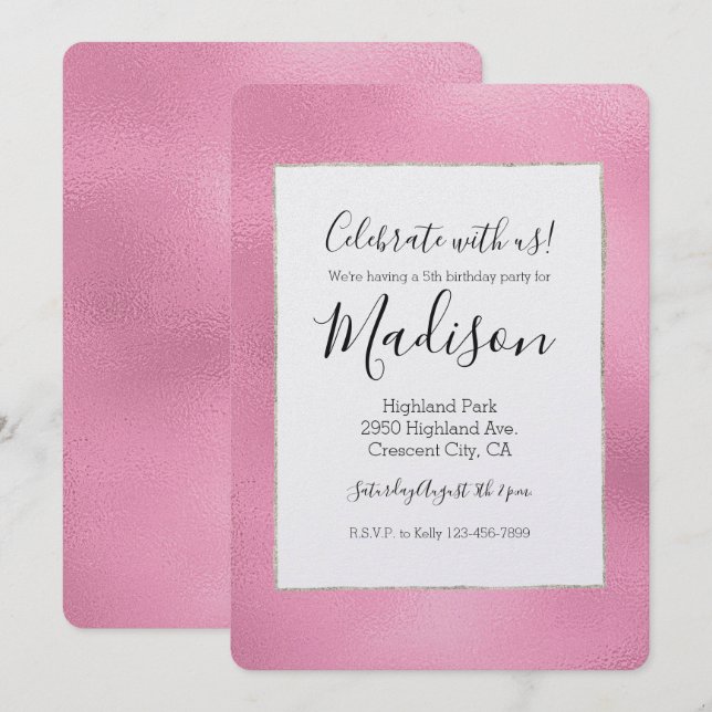Invitación Cumpleaños Glam Pink Ombre (Anverso / Reverso)