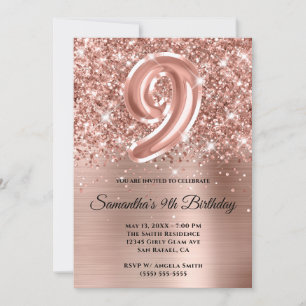 Invitación Cumpleaños glamuroso de oro rosa con brillo y dest