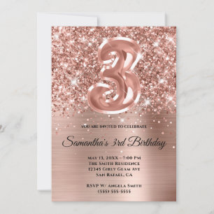 Invitación Cumpleaños glamuroso de oro rosa con brillo y dest