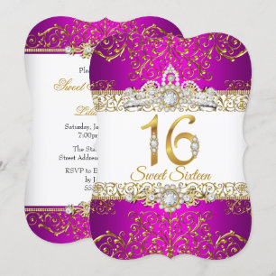 Invitación Cumpleaños Glamuroso de Sweet 16 Rosa Oro Diamante