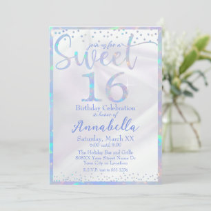 Invitación Cumpleaños Glamuroso Iridescente Ópalo Sweet 16