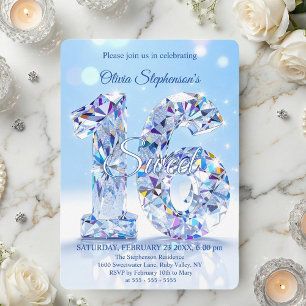 Invitación Cumpleaños Glamuroso Sweet 16 Destello de Diamante