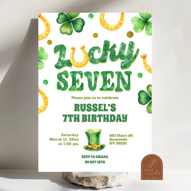 Invitación Cumpleaños Glitter Lucky Seven St Patrick (Subido por el creador)