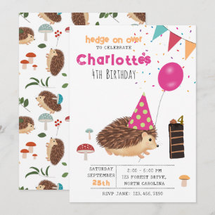 Invitación Cumpleaños Globo Bosque De Setas Erizo
