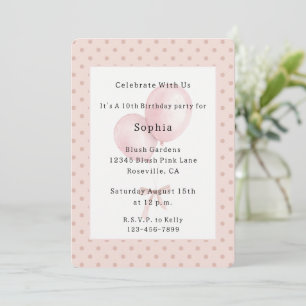Invitación Cumpleaños Globos Rosados Puntos Rubor Rosa