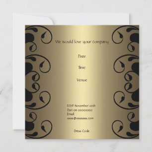 Invitación Cumpleaños Gold Black Floral 2