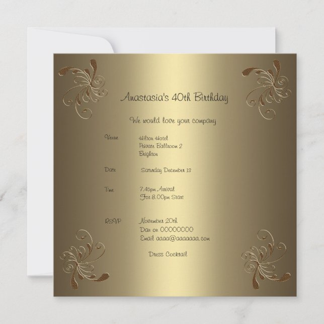Invitación Cumpleaños Gold Floral 2 (Anverso)