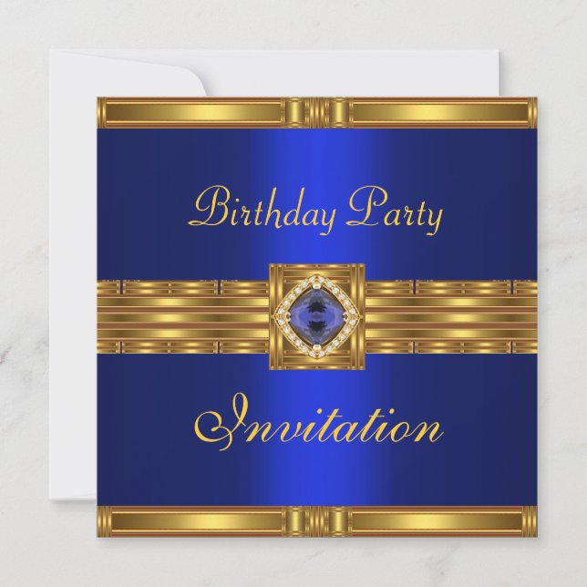 Invitación Cumpleaños Gold on Gold Azul Joya (Anverso)