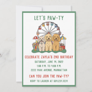 Invitación Cumpleaños Goldendoodle Perro En Un Carnaval