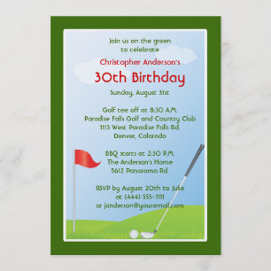 Invitación Cumpleaños Golfing de la bola y de la bandera del