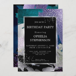 Invitación Cumpleaños | Golpes de pincel Verde azulado violen