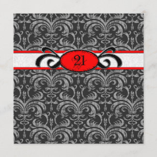Invitación Cumpleaños gótico del damasco para rojo y negro de