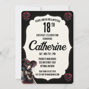Invitación Cumpleaños Gótico en Blanco y Negro