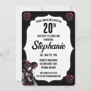 Invitación Cumpleaños Gótico en Blanco y Negro