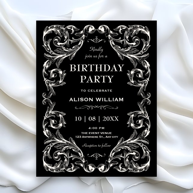 Invitación Cumpleaños gótico vintage negro (Subido por el creador)