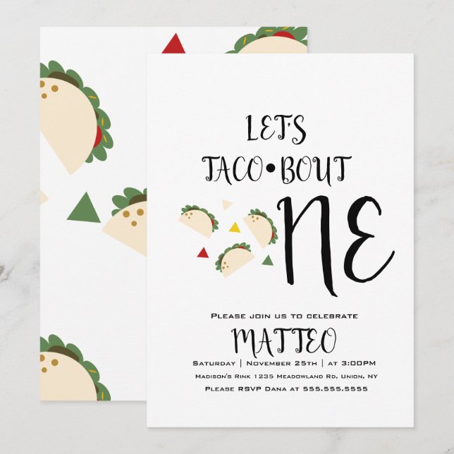 Invitación Cumpleaños Grande Uno Taco Moderno Primero (Anverso / Reverso)