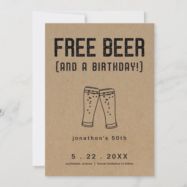 Invitación Cumpleaños Gratuito de la Cerveza Ahorra la tarjet (Anverso)