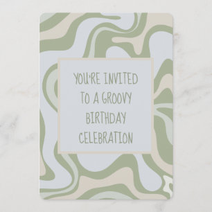 Invitación Cumpleaños Groovy en Sage Green